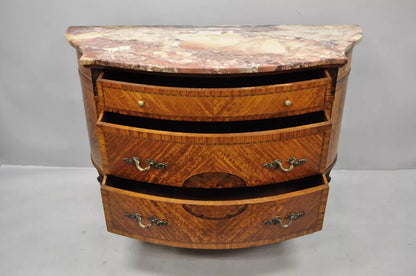 Antique French Louis XV Style Marble Top Satinwood Demilune Commode Dresser