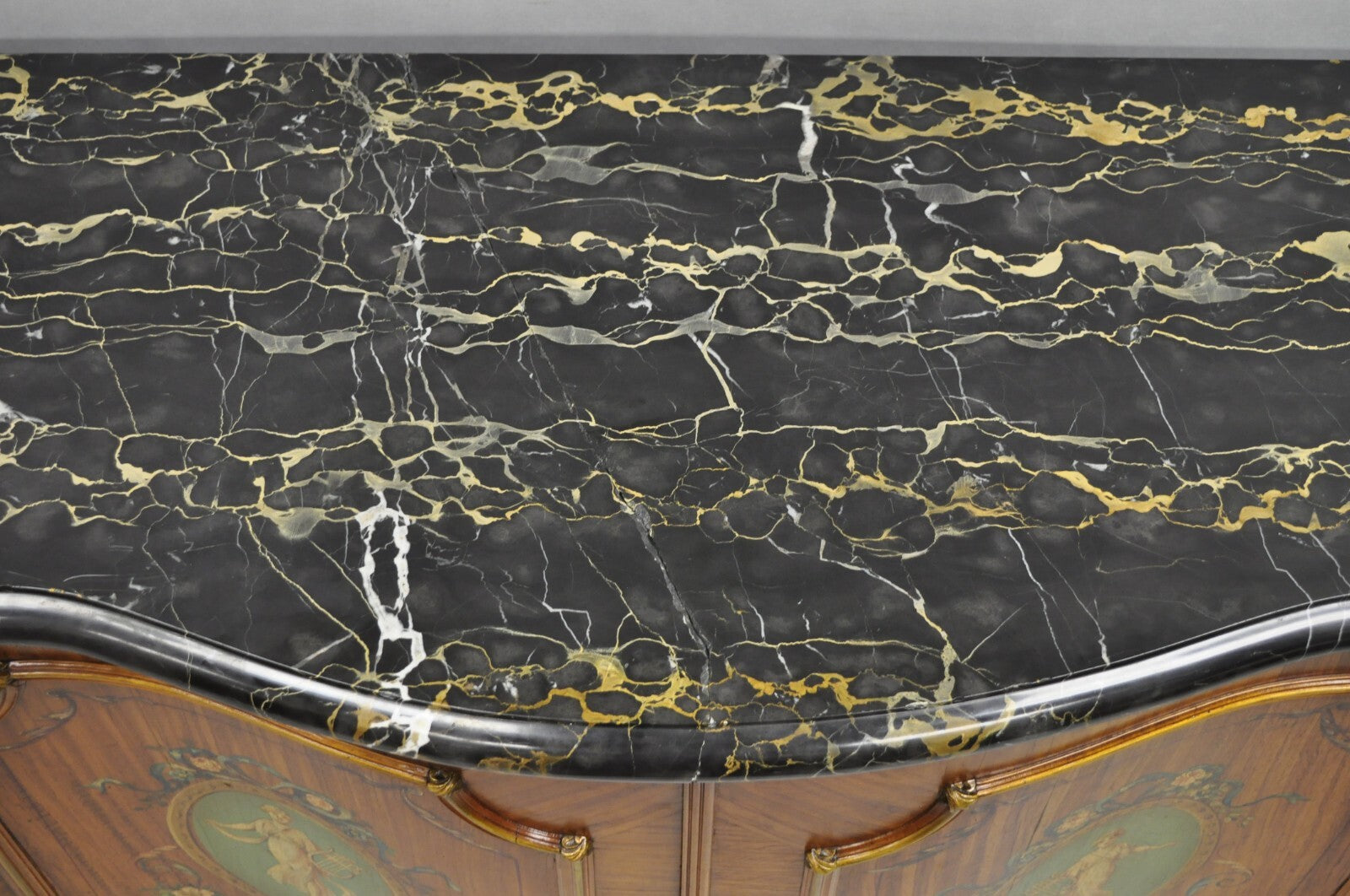 French Louis XV Adam Style Marble Top Kingwood Hand Painted Commode w/ Drawers