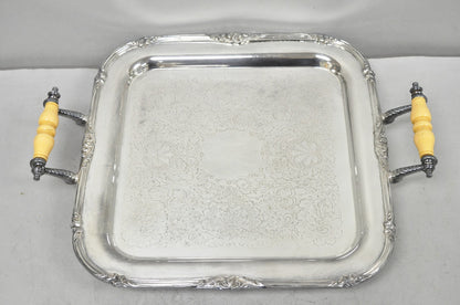 Vintage Sheffield Silver Plated Square Serving Bar Tray w/ Celluloid Handles