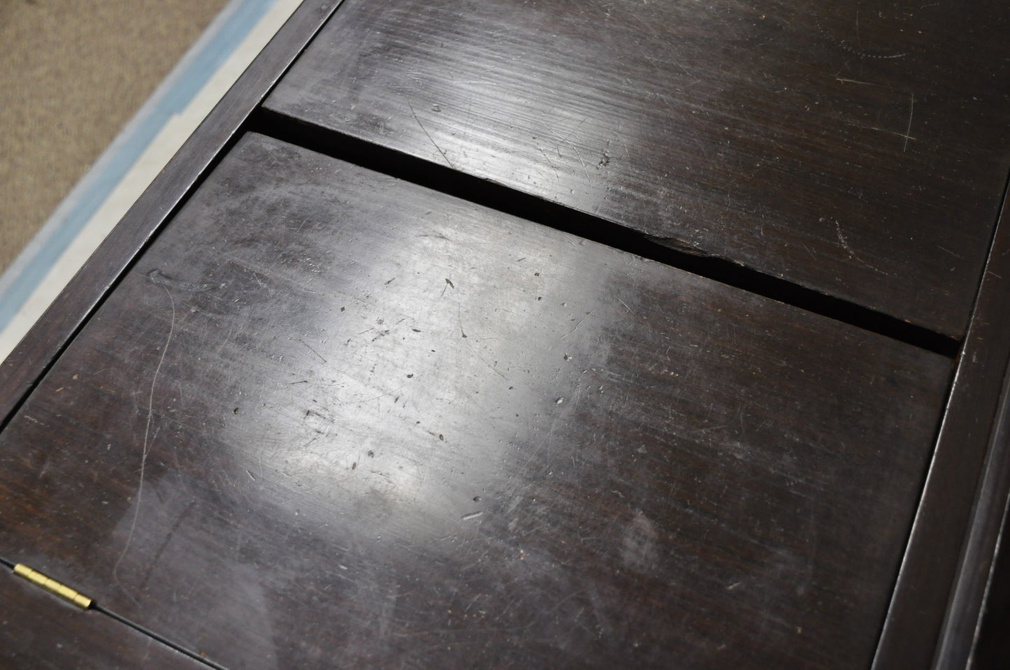 Vintage J L George Zee Chinese Figural Carved Teak Wood Flip Top Dry Bar Cabinet