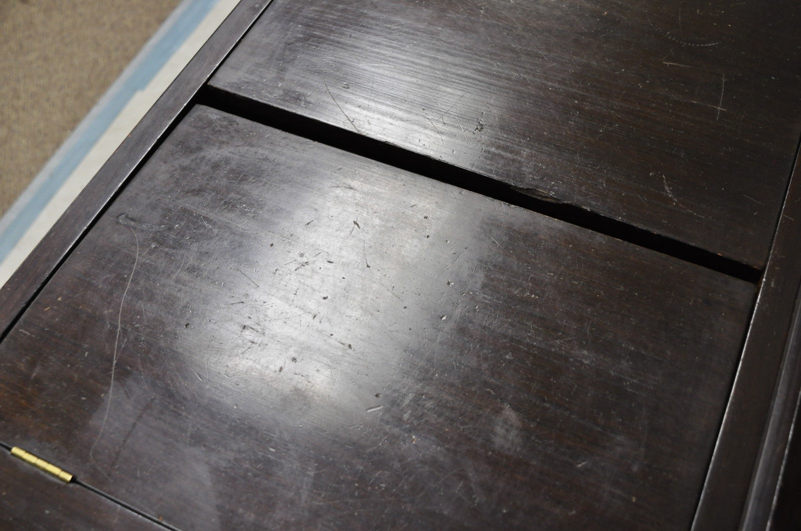 Vintage J L George Zee Chinese Figural Carved Teak Wood Flip Top Dry Bar Cabinet