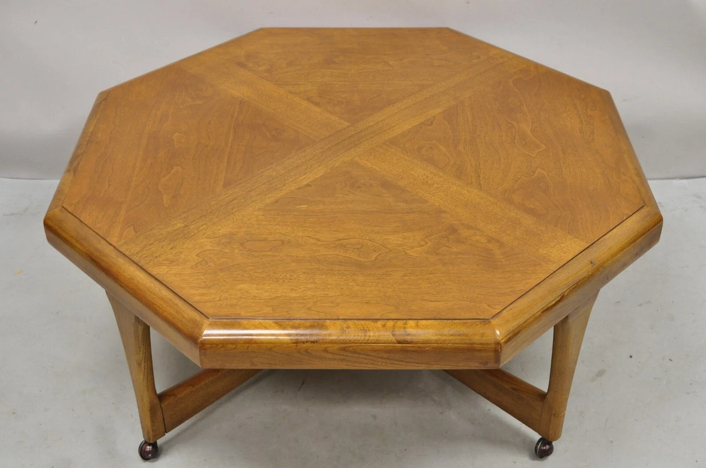 Vintage Lane Mid Century Modern Walnut Octagonal Stretcher Base Coffee Table