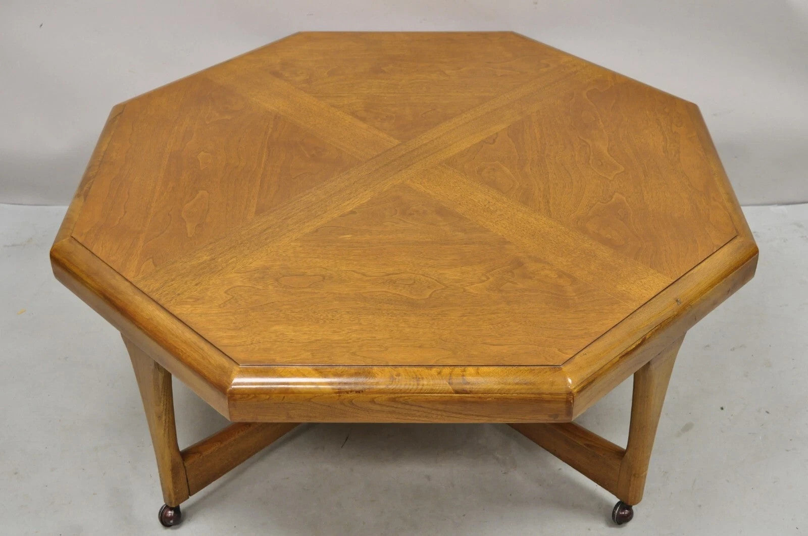 Vintage Lane Mid Century Modern Walnut Octagonal Stretcher Base Coffee Table