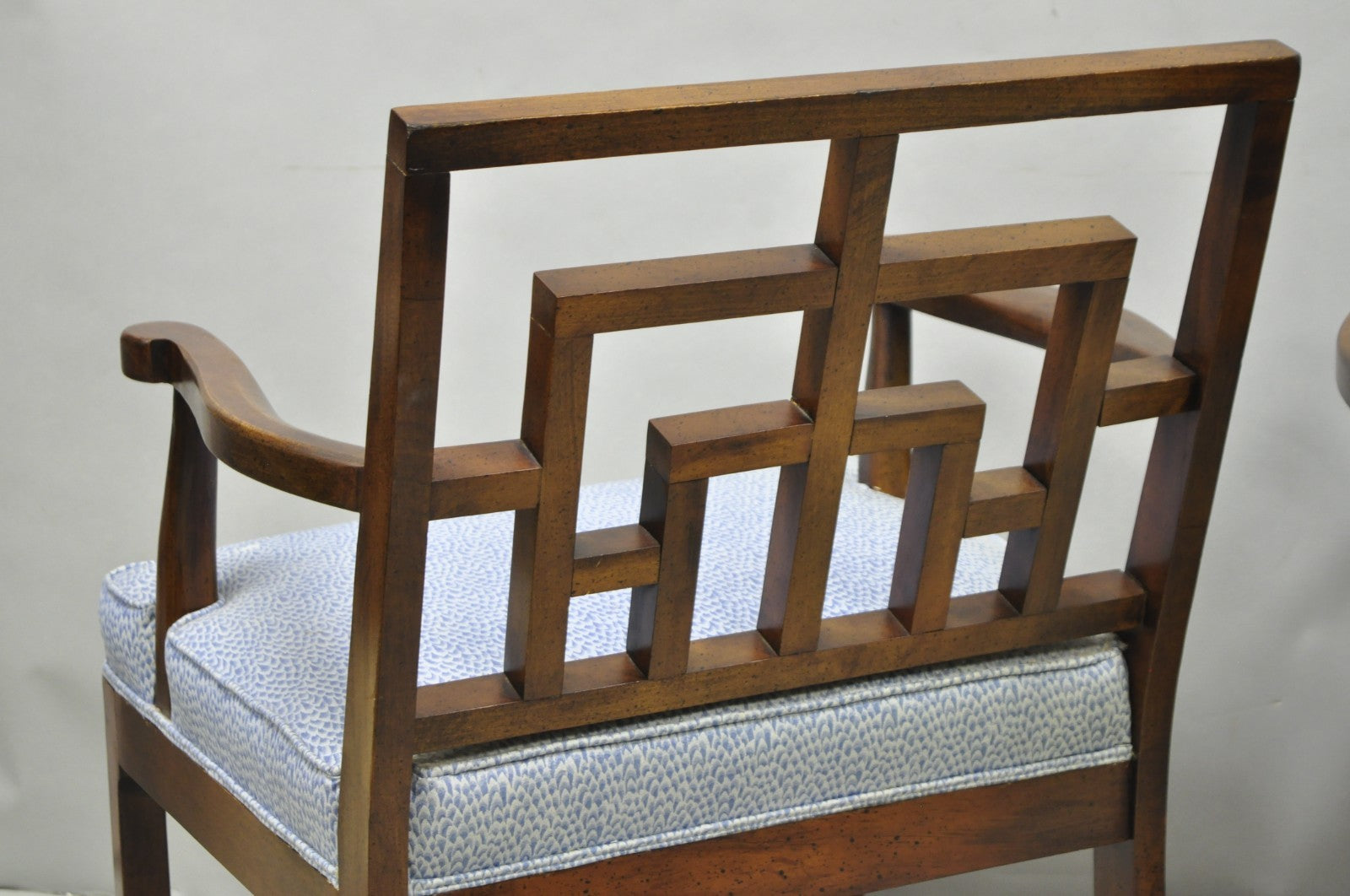 Vintage Chinese Chippendale James Mont Style Fretwork Lounge Arm Chairs - a Pair