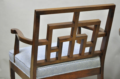 Vintage Chinese Chippendale James Mont Style Fretwork Lounge Arm Chairs - a Pair
