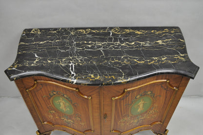 French Louis XV Adam Style Marble Top Kingwood Hand Painted Commode w/ Drawers