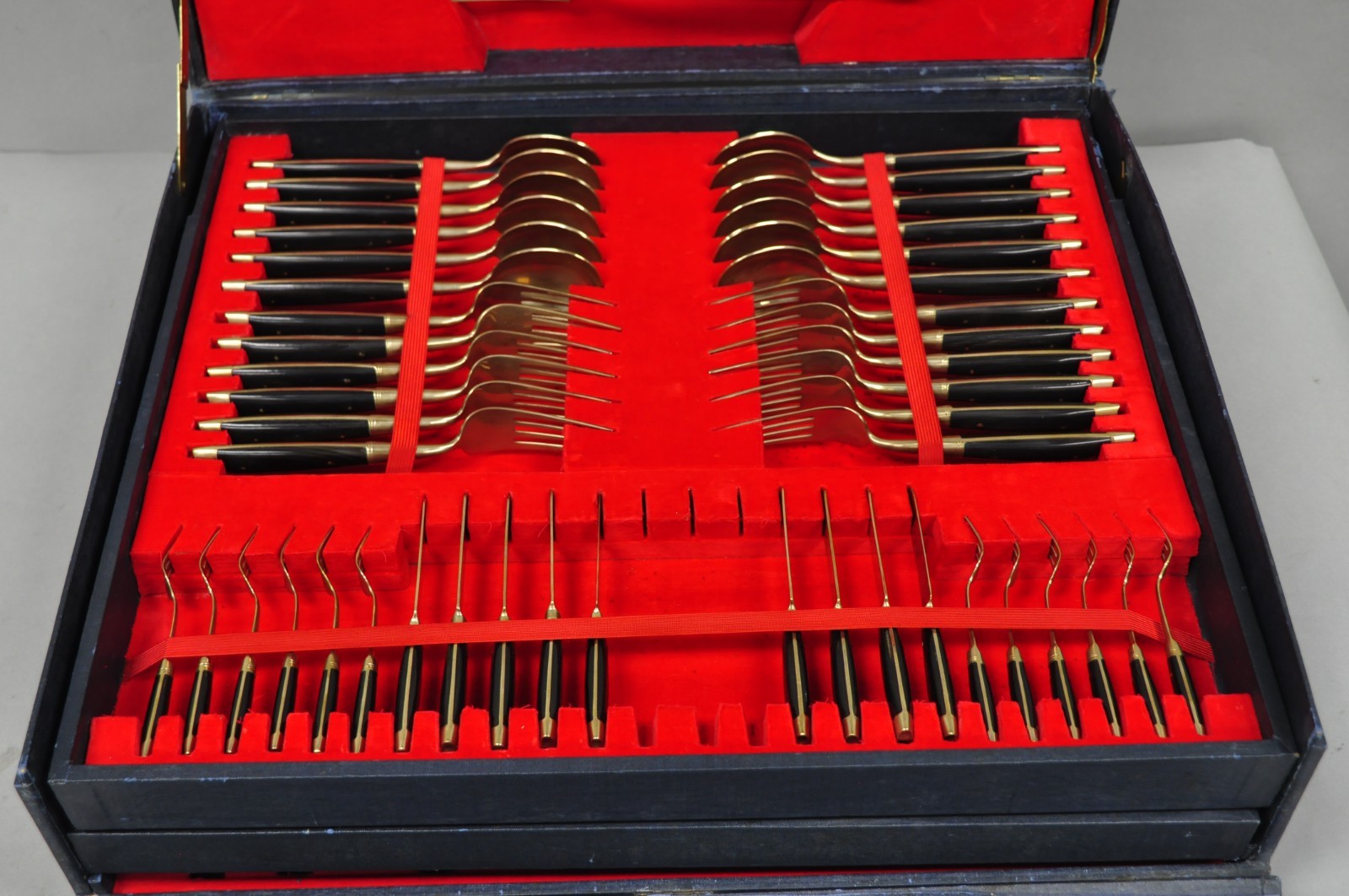 Vintage Bangkok Jewels Bronze Brass & Celluloid Flatware Set in Case - 130 Pcs