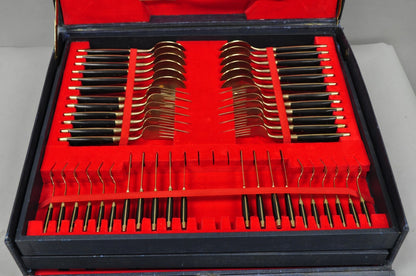 Vintage Bangkok Jewels Bronze Brass & Celluloid Flatware Set in Case - 130 Pcs