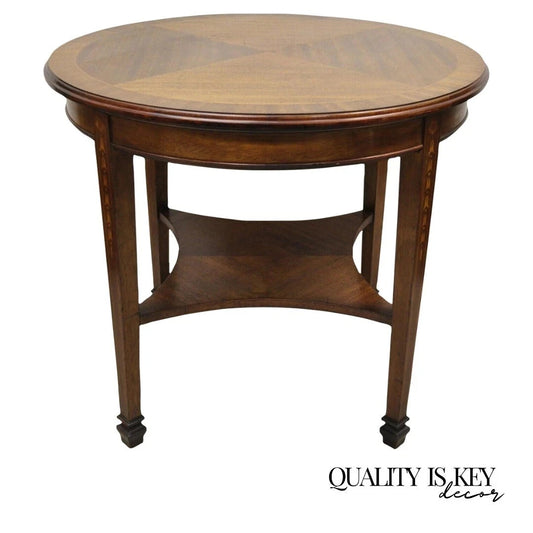 Antique English Edwardian Mahogany Bellflower Inlay Round Occasional Side Table
