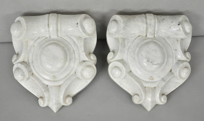 Antique Neoclassical Carved Marble Mantel Keystone Architectural Element - Pair