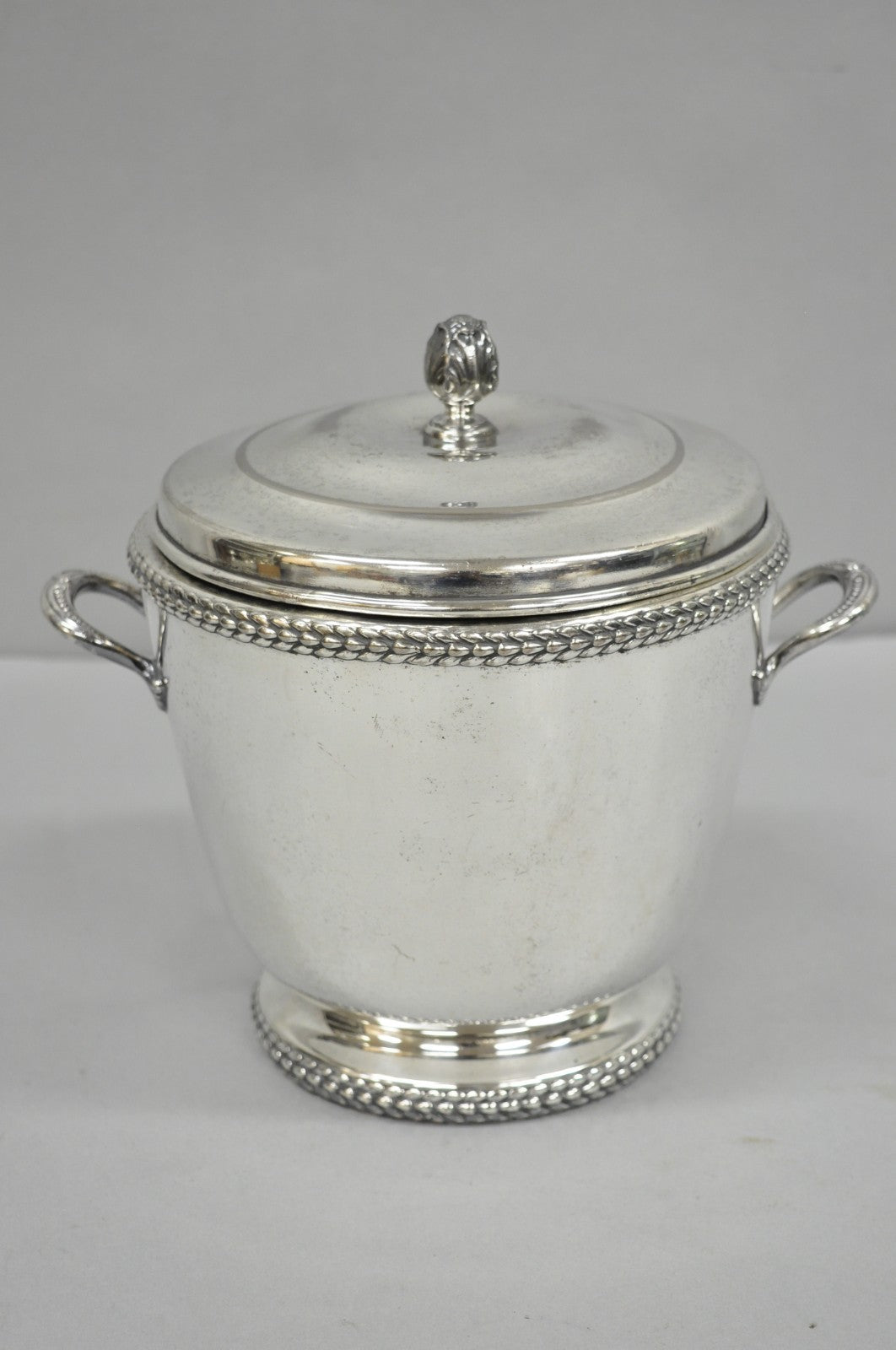 Vintage Art Deco Modern Silver Plated Lidded Bar Ice Bucket w/ "MMM" Monogram