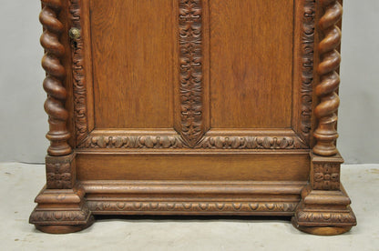 Antique Renaissance Revival Oak Wood Spiral Barley Twist Jelly Liquor Cabinet