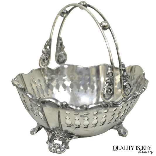 Antique Wallace Bros Victorian Silver Plated Reticulated Small Basket Nut Dish