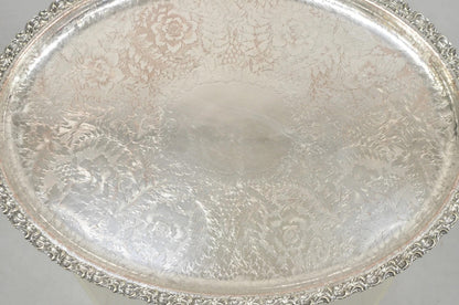 Antique English Victorian Silver Plated Repousse Oval Serving Platter Bar Tray