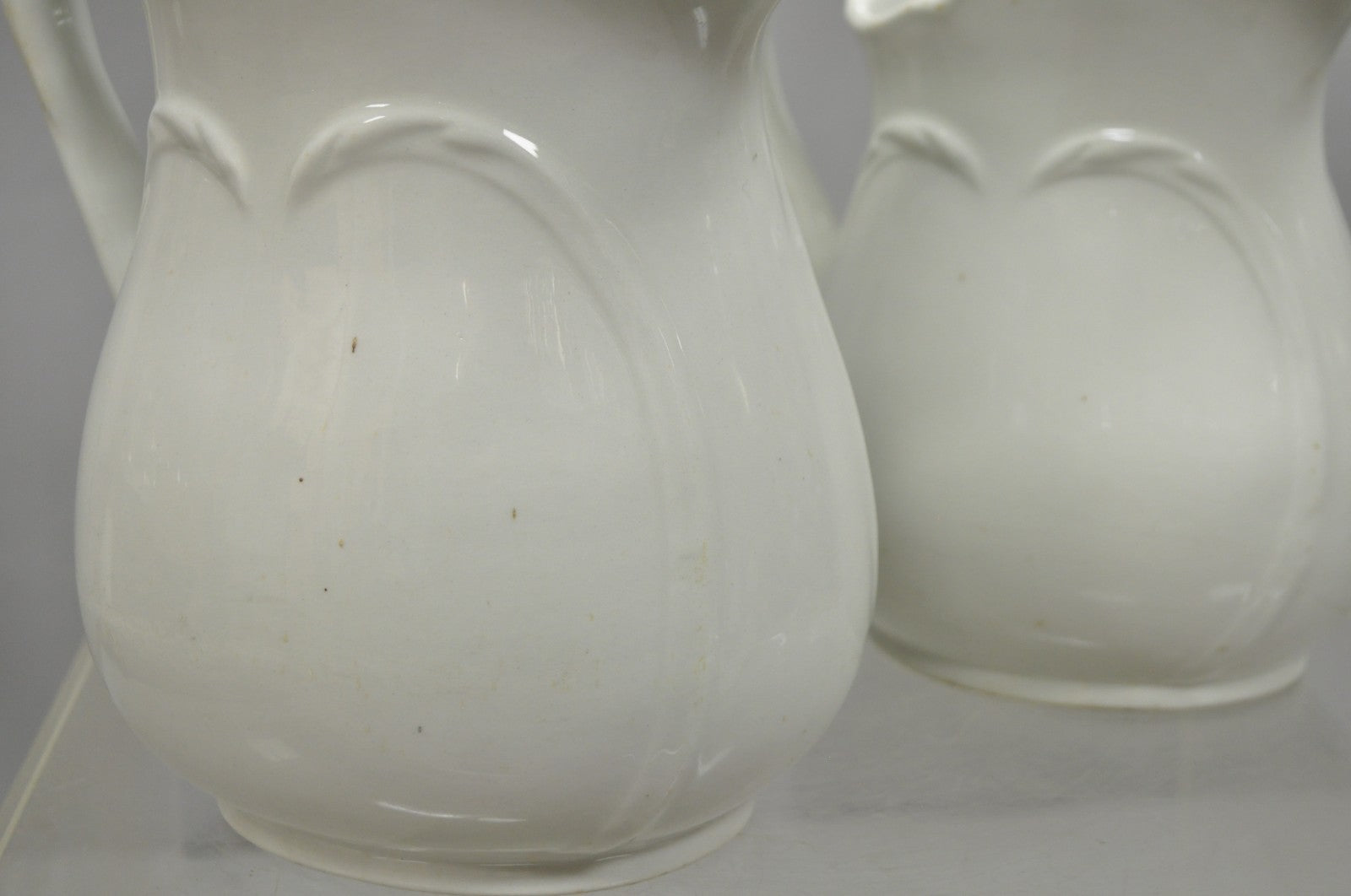 Vintage English Ironstone White Farmhouse Milk Water Pitchers - Set of 2