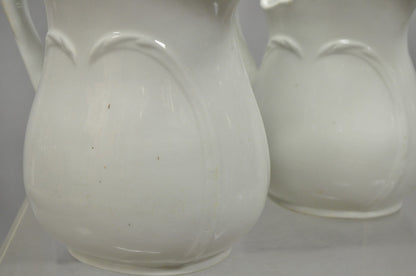 Vintage English Ironstone White Farmhouse Milk Water Pitchers - Set of 2