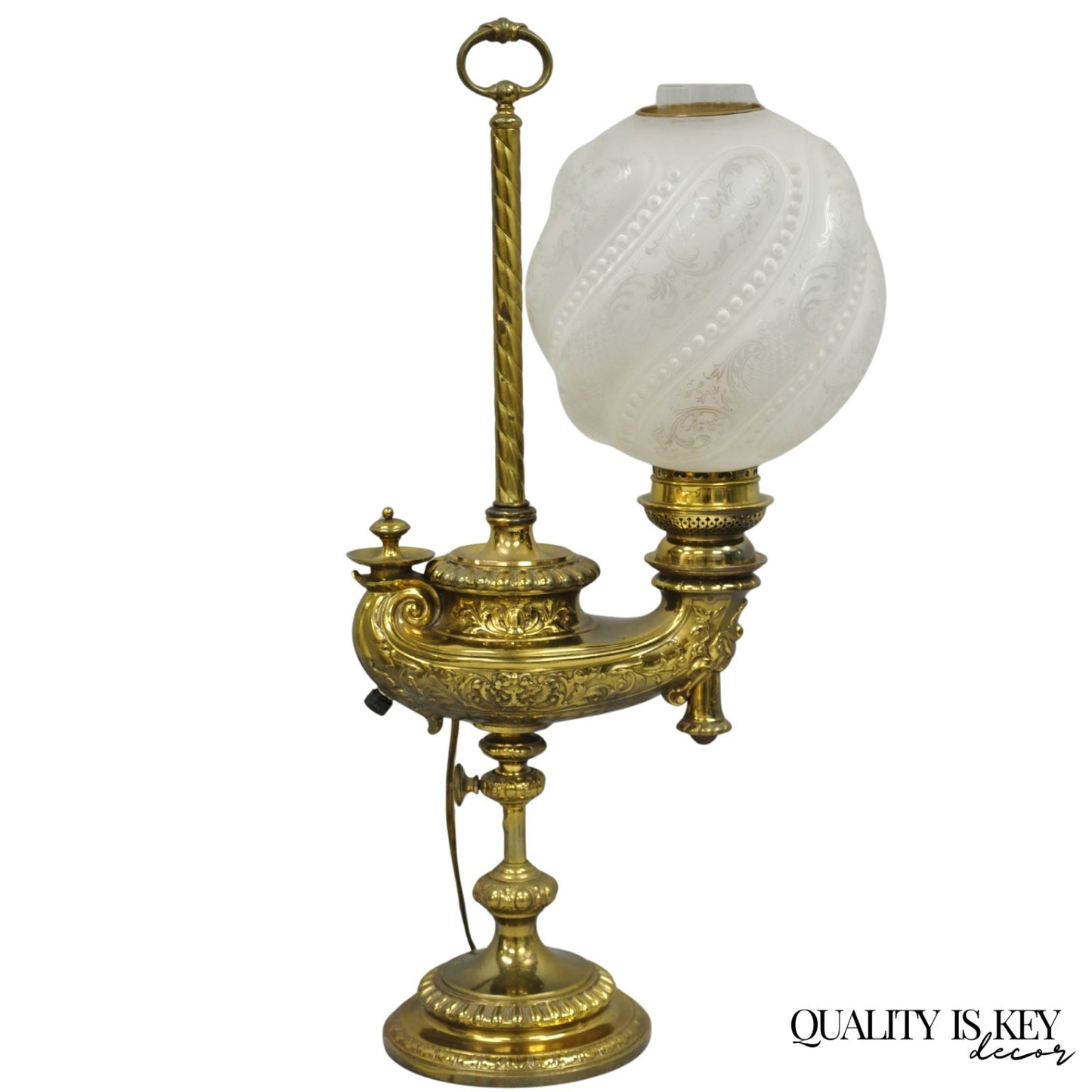 Antique French Renaissance Bronze Gone With The Wind Genie Lantern Student Lamp