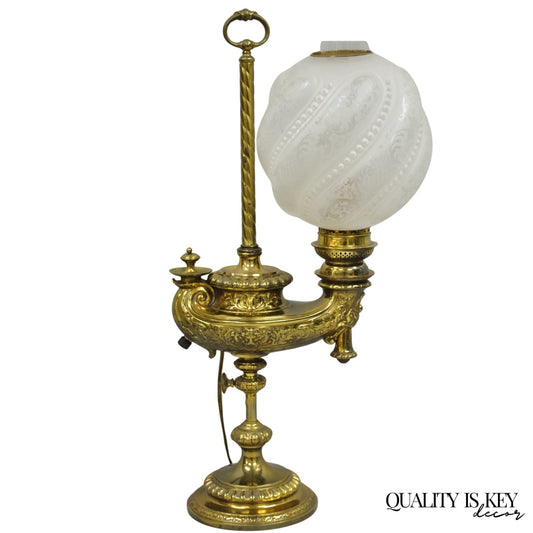 Antique French Renaissance Bronze Gone With The Wind Genie Lantern Student Lamp