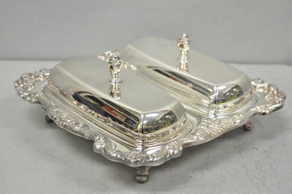 Vintage Poole Lancaster Rose Victorian Silver Plated Twin Double Butter Dish