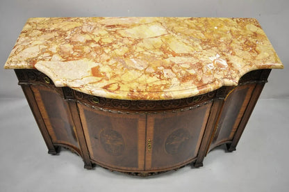 French Renaissance Louis XV Marble Top Marquetry Inlay Sideboard Buffet Commode