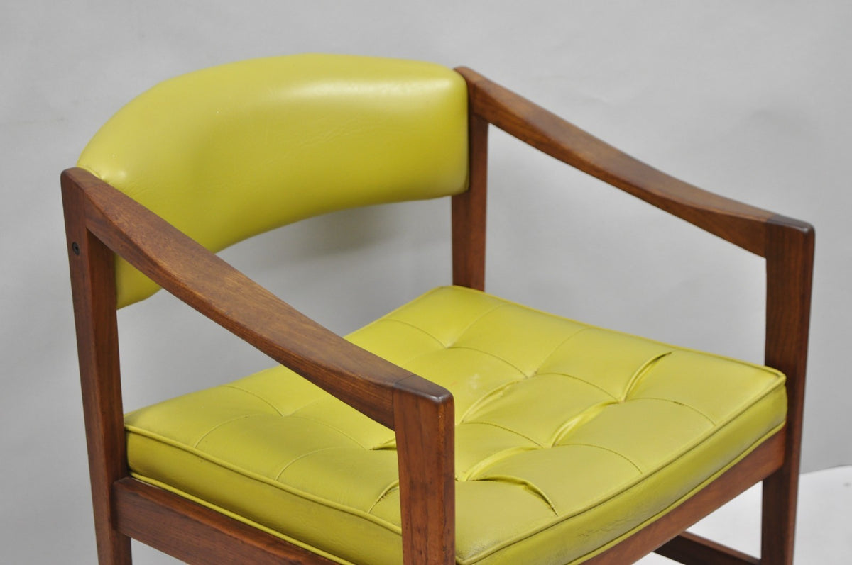 Vintage Ray Zimmerman for DUX Sculpted Walnut Green Vinyl Club Lounge Arm Chair