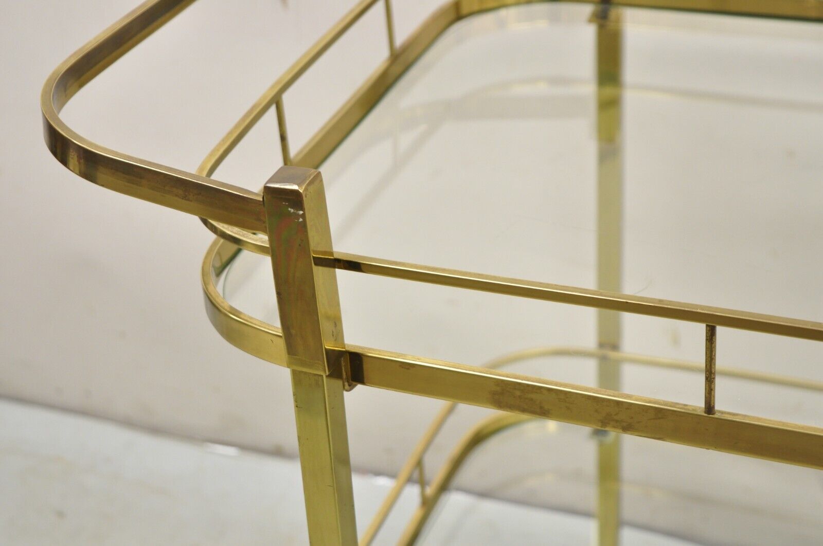 Vintage Mid Century Modern Brass Bar Tea Cart with Glass Shelves