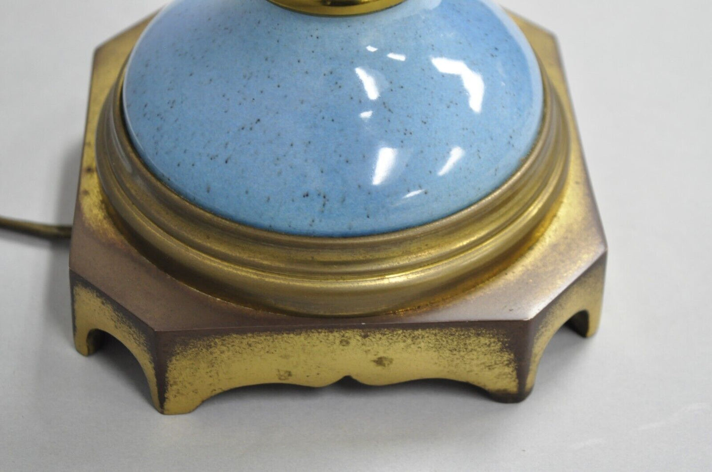 Vintage French Neoclassical Style Blue Porcelain Urn Form Brass Table Lamp