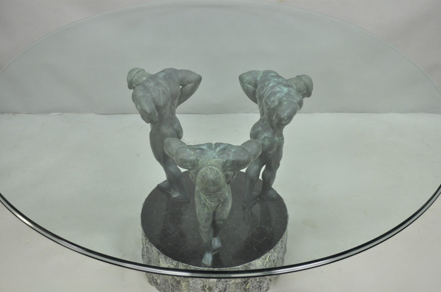 Maitland Smith Neoclassical Bronze Figural Greco Roman Pedestal Dining Table