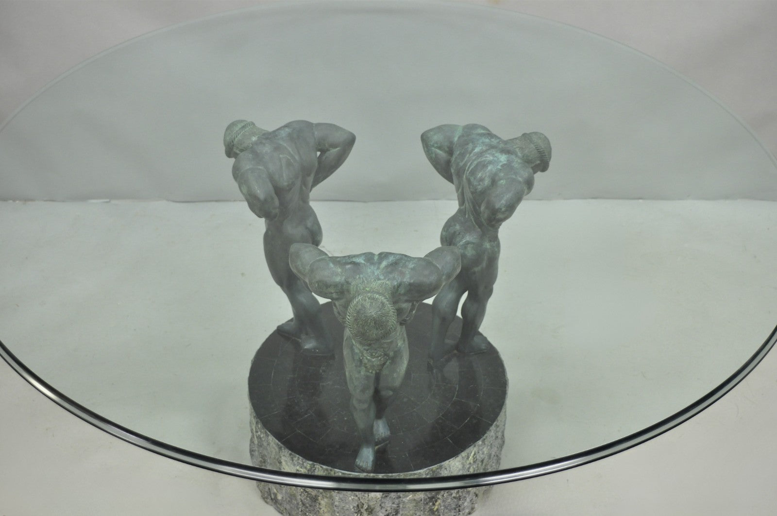 Maitland Smith Neoclassical Bronze Figural Greco Roman Pedestal Dining Table