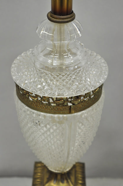 Vintage French Empire Hollywood Regency Cut Glass Crystal Urn Table Lamps - Pair