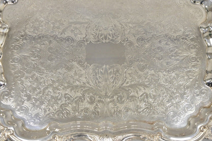 Vintage English Silver Mfg Corp Large Silver Plated Etched Platter Tray