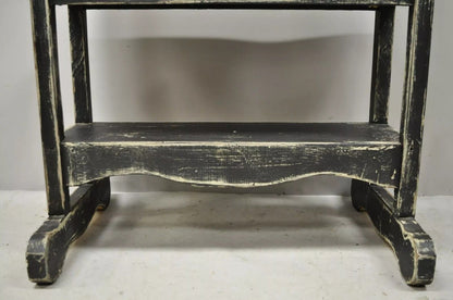 French Country Provincial Black & White Distress Painted Bookcase Display Stand