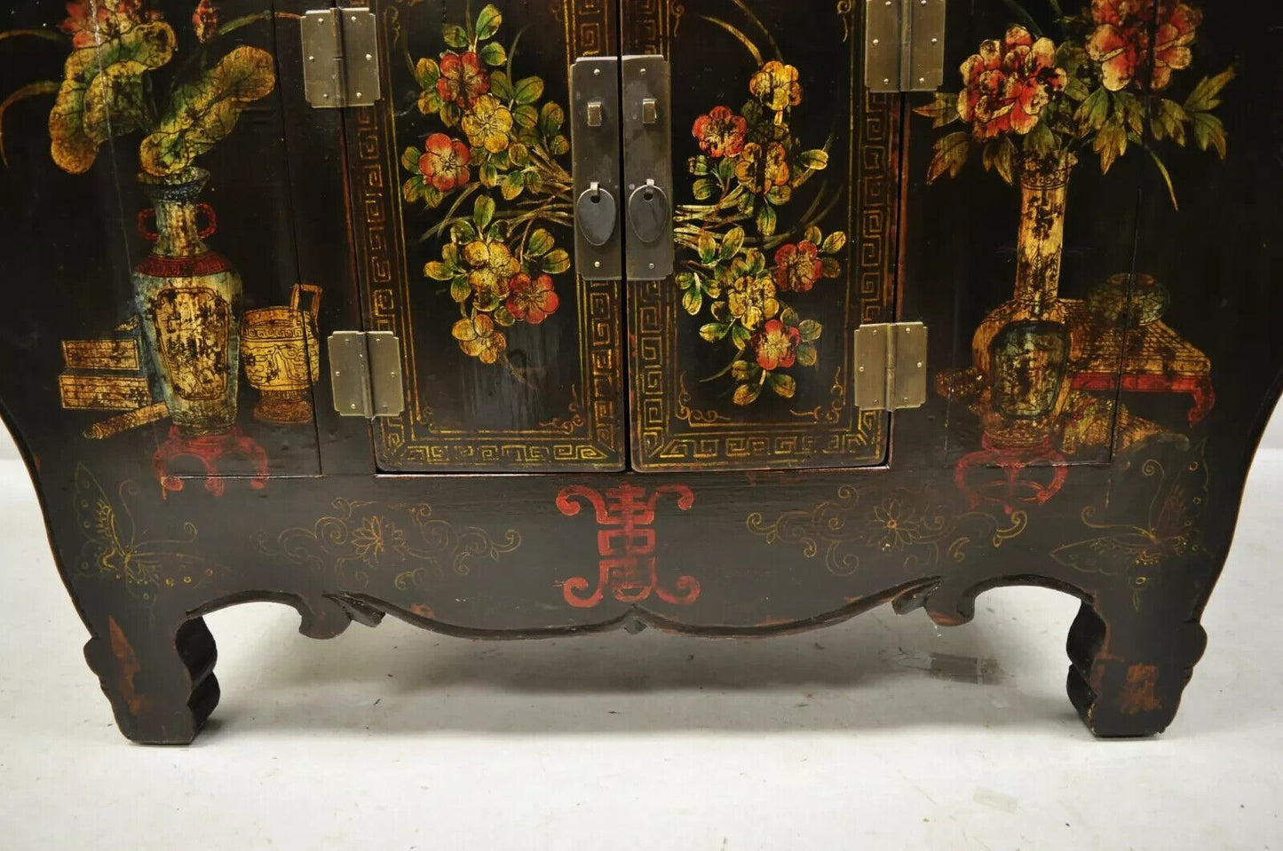 Korean Black Hand Painted Altar Style Sideboard Cabinet Console Table Credenza