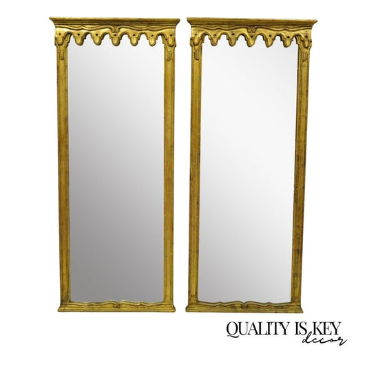 Vintage Italian Hollywood Regency Gold Giltwood Trumeau Wall Mirrors - a Pair