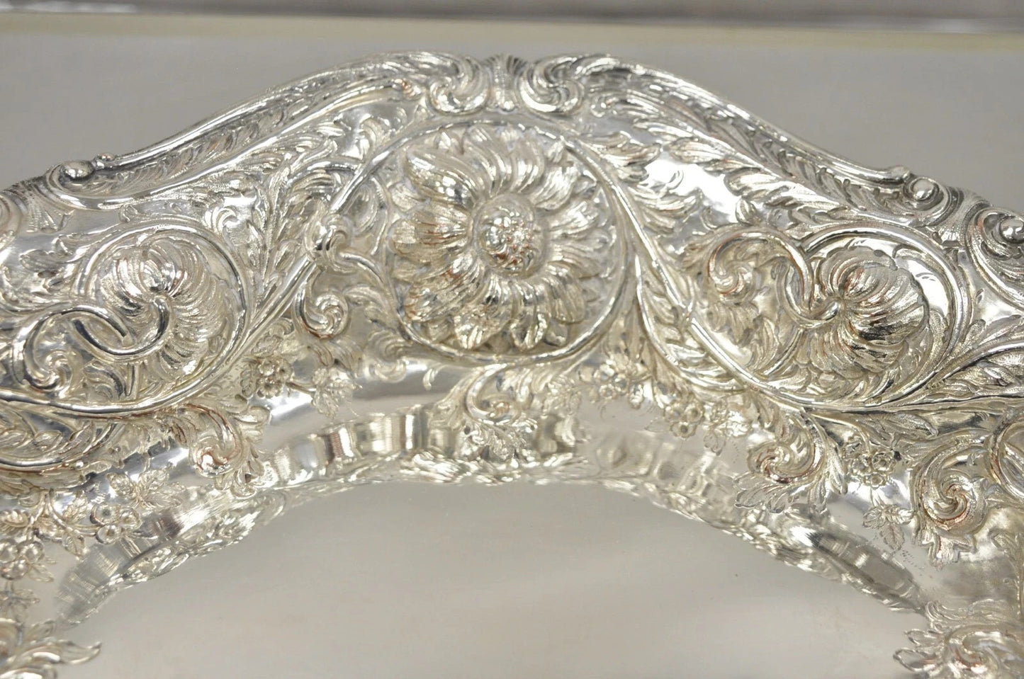 M&H English Victorian Art Nouveau Silver Plated Floral Repousse Fruit Bowls Pair