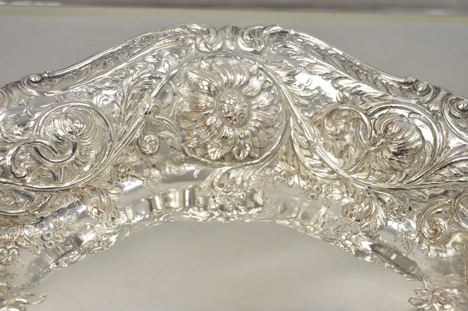 M&H English Victorian Art Nouveau Silver Plated Floral Repousse Fruit Bowls Pair