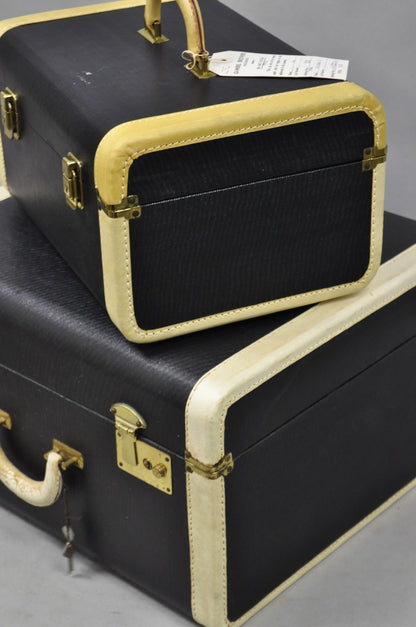 Vintage Art Deco Black & White Hard Case Travel Luggage Suitcase - 2 Pc Set
