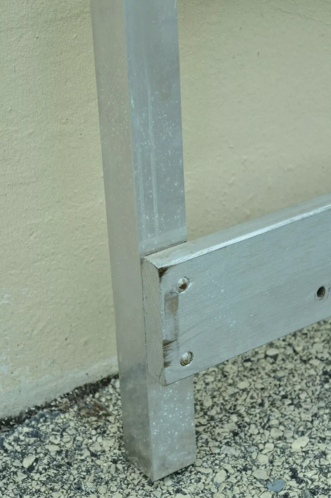 Mid Century Modern Aluminum Metal Finial Post X-Frame Queen Size Bed Headboard
