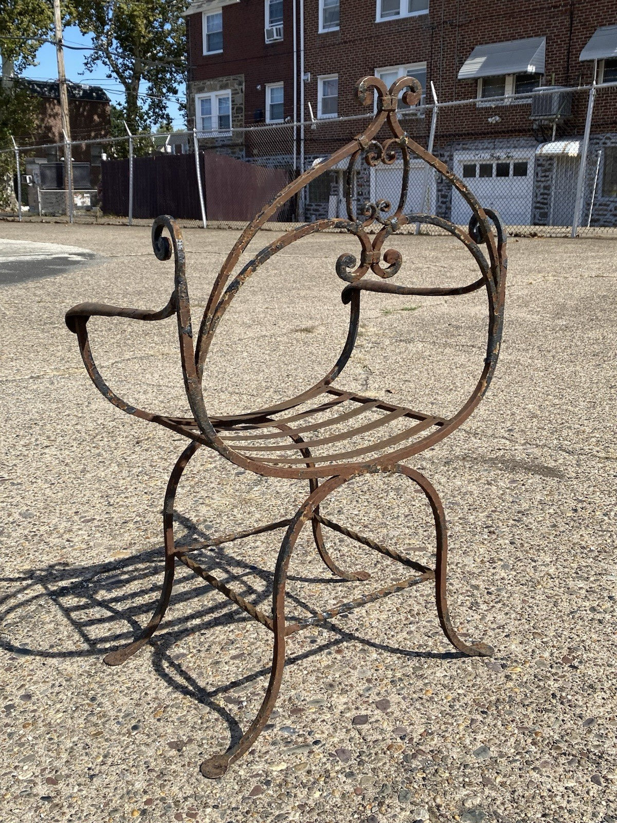 Antique Spanish Renaissance Wrought Iron Curule Savonarola Throne Arm Chair