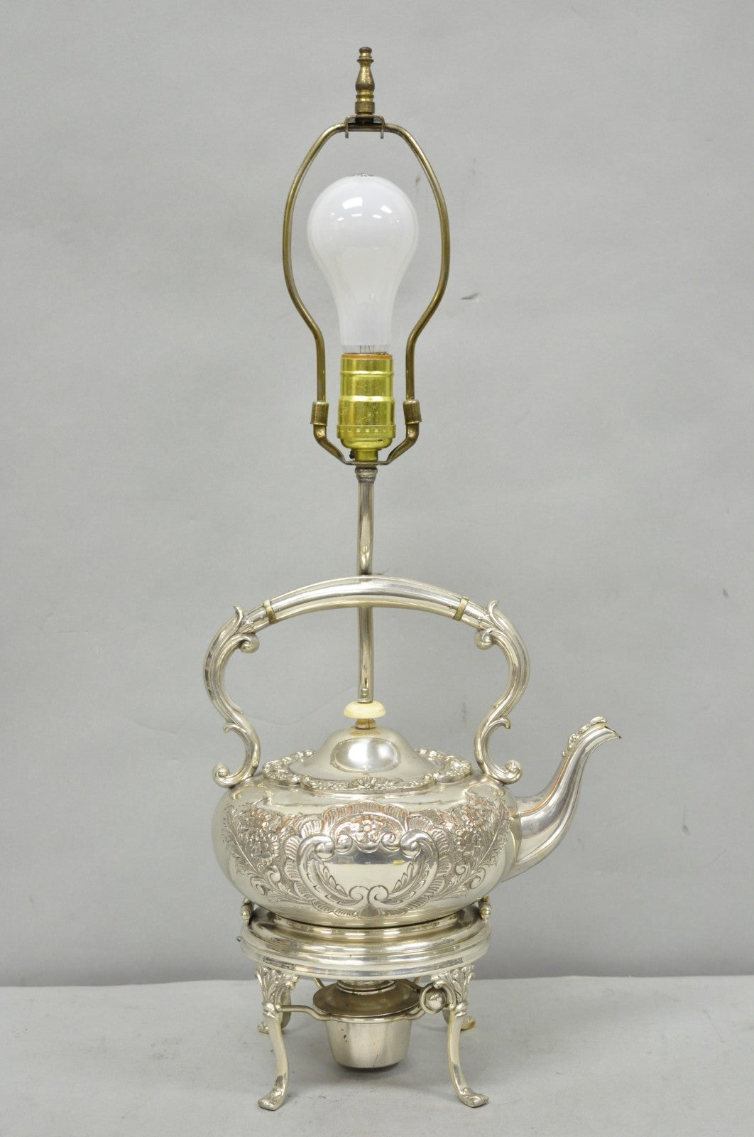 Antique Victorian Cheltenham Converted Silver Plated Tea Kettle Table Lamp