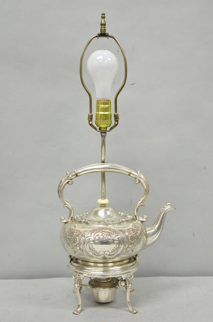 Antique Victorian Cheltenham Converted Silver Plated Tea Kettle Table Lamp
