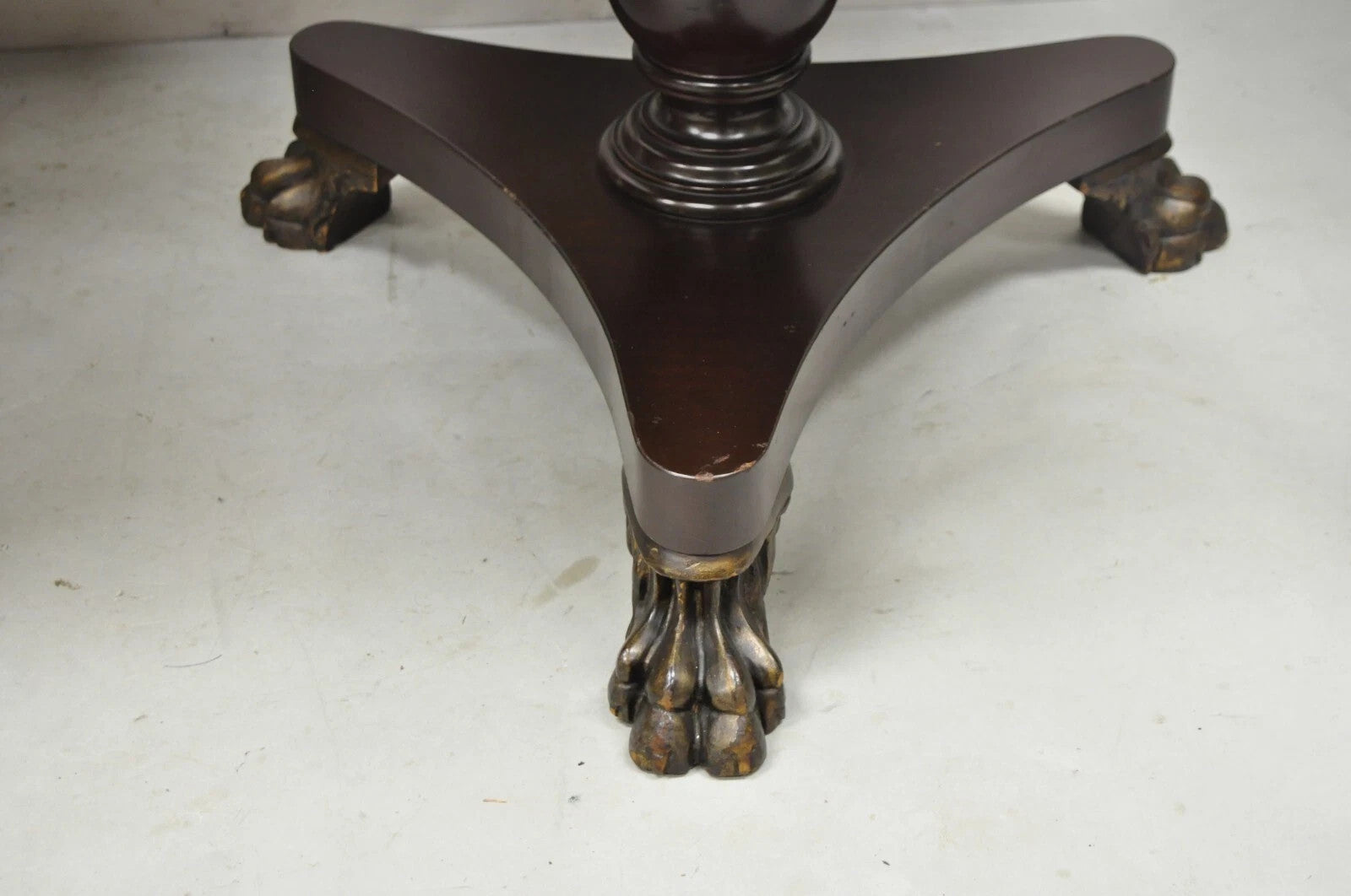 Vintage French Empire Style Mahogany 2 Tier Paw Feet Side End Tables - a Pair