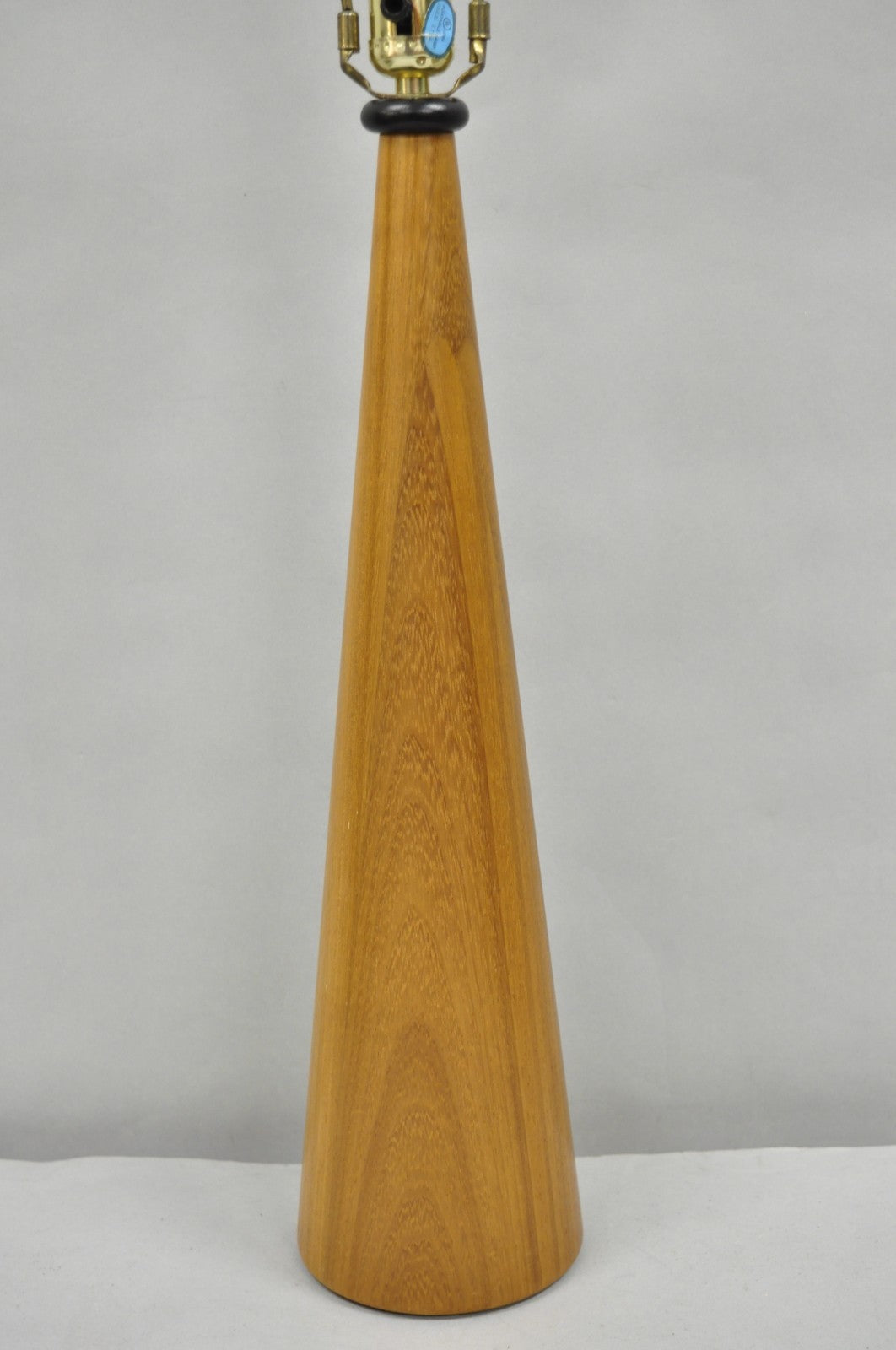 Vintage Mid Century Danish Modern Teak Wood Cone Pyramid Modernist Table Lamp