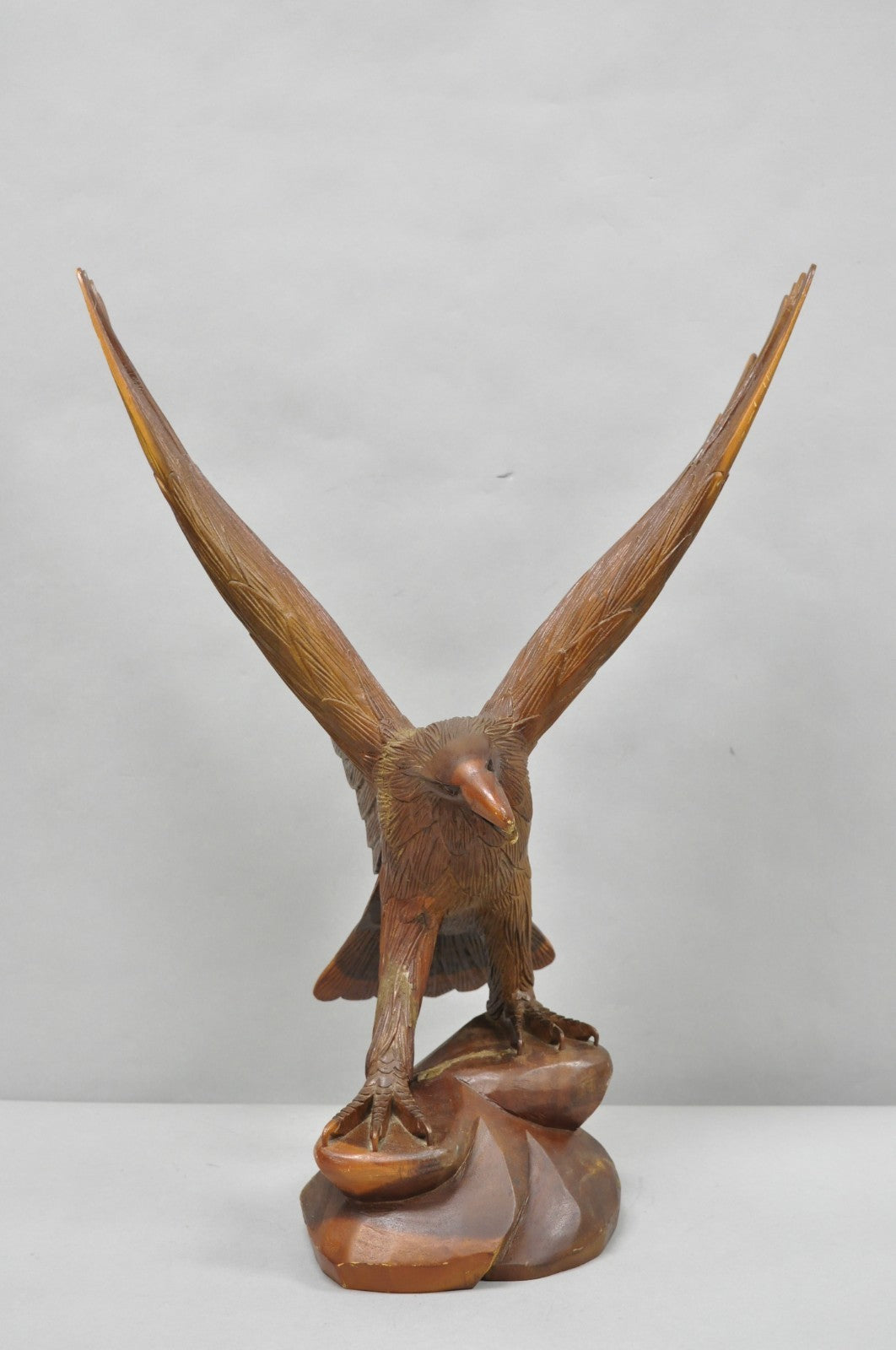 Vintage Black Forest 24" Hand Carved Wood Bald Eagle Figure Statue Sculpture