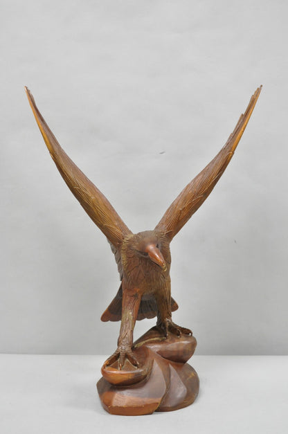 Vintage Black Forest 24" Hand Carved Wood Bald Eagle Figure Statue Sculpture