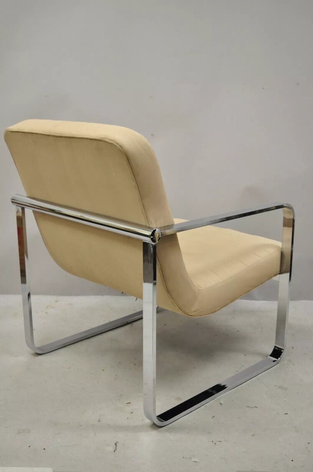 Mid Century Modern Milo Baughman Style Chrome Flat Bar Art Deco Lounge Chair