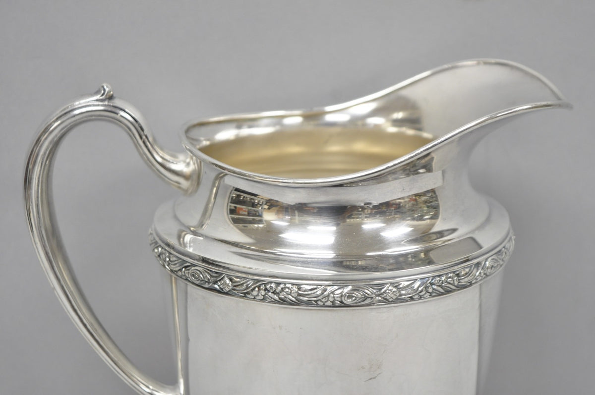 Vintage Victorian Oneida Maybrook Silver Plated Floral Repousse Water Pitcher