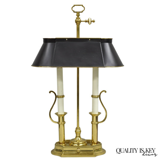 Vintage French Empire Brass Candlestick Tole Metal Bouillotte Desk Table Lamp