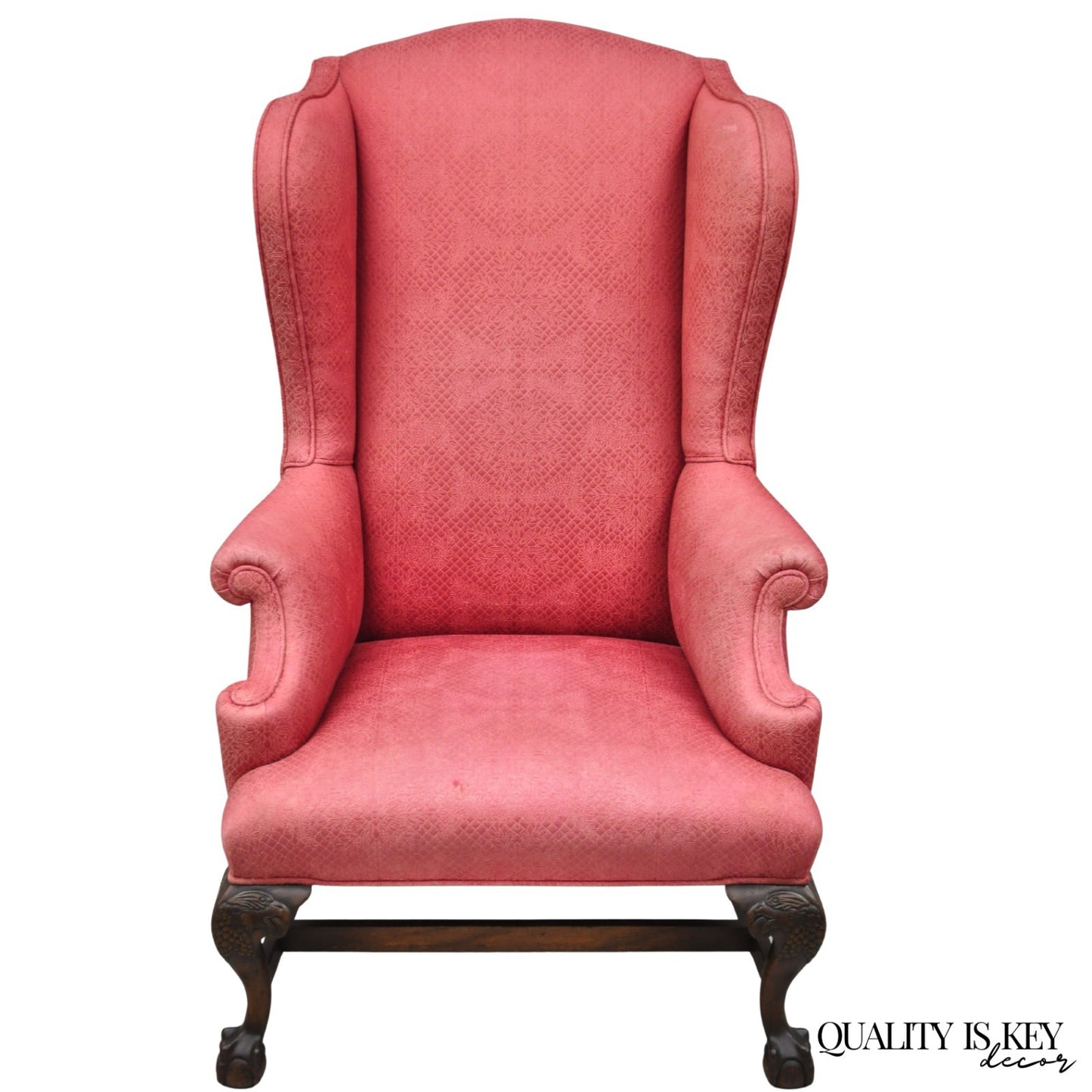 Antique Georgian Style Carved Mahogany High Wingback Lounge Chair w / Eagle Legs