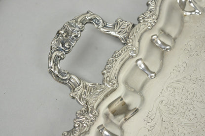Vintage Victorian Silver Plated Footed Twin Handle Serving Platter Bar Tray